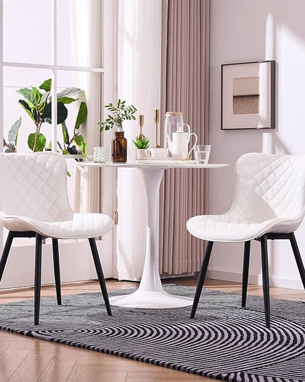YOUNIKE Dining Kitchen Desk Chairs Modern Minimalist Faux Leather Indoor Padded Upholstered with Back Suitable for Kitchen Living Room Coffee Shop, Loads up to 300lbs Set of 2 White - LeafyLoom