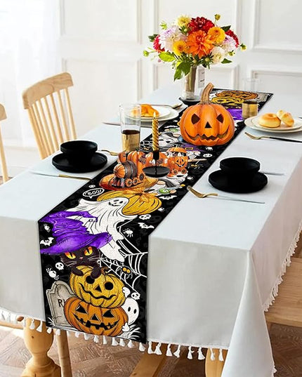 Halloween Table Runner Pumpkin Black Cat Halloween Table Runners 72 Inches Long Happy Halloween Boo Ghost Theme Decor for Kitchen Dining Table Home Party Decorations Unibyby