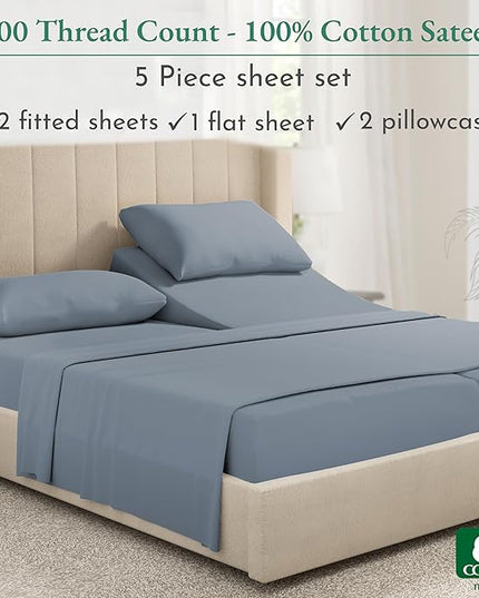 California Design Den Split King Sheet Set - 100% Cotton, 600 Thread Count, Breathable Luxury King Size Sheets for Adjustable Bed, Luxury Soft Hotel-Quality Sheets with Sateen Weave - Pastel Blue - LeafyLoom