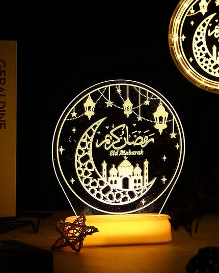 Honoson Ramadan Table Decoration for Home 2024 Ramadan LED Lights Eid Mubarak Star Moon Shaped Kids Night Lamp Ornaments Ramadan Mubarak Gift for Muslims Family Islamic Holiday Eid al Fitr Party - LeafyLoom