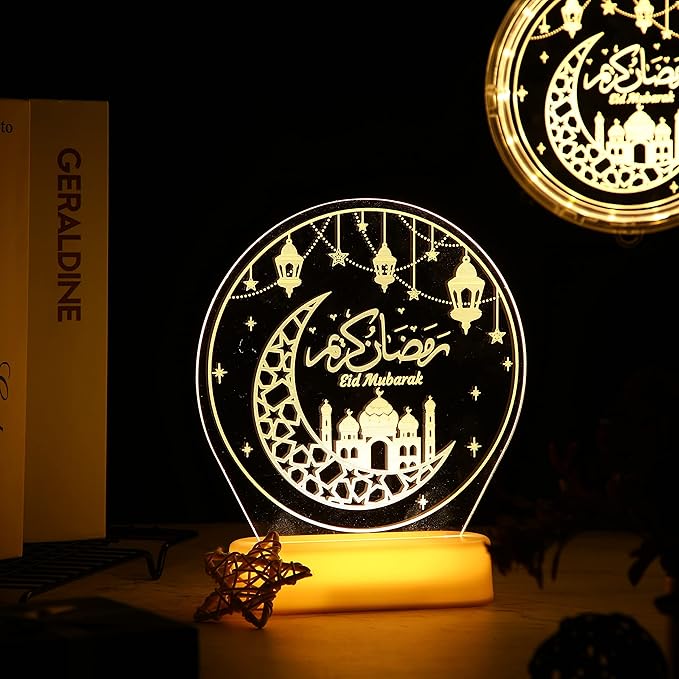 Honoson Ramadan Table Decoration for Home 2024 Ramadan LED Lights Eid Mubarak Star Moon Shaped Kids Night Lamp Ornaments Ramadan Mubarak Gift for Muslims Family Islamic Holiday Eid al Fitr Party - LeafyLoom