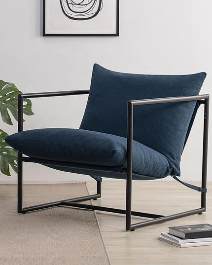 ZINUS Aidan Sling Accent Chair / Metal Framed Armchair with Shredded Foam Cushioning, Navy - LeafyLoom