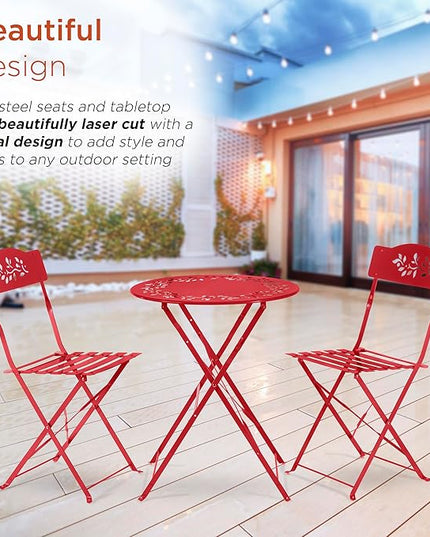 Alpine Corporation Indoor/Outdoor 3-Piece Bistro Set Folding Table and Chairs Patio Seating, Red - LeafyLoom