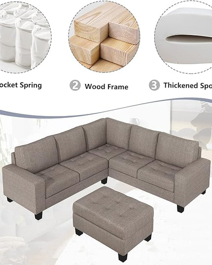 Ottoman&Cup Living Room Furniture Sets,Sectional Corner Sofa L-shape Couch Saving with Storage Ottoman & Cup Holders Design for Large Space Dorm Apartment, Brown F - LeafyLoom