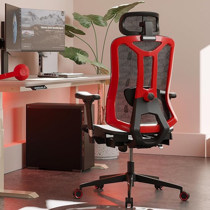 Ergonomic Mesh Office Chair - High Back Desk Chair with 3D Lumbar Support, Seat Depth Adjustable Office Chair with Headrest, 3D Armrest, Ergonomic Gaming Chair for Home Office,Tilt Function - LeafyLoom