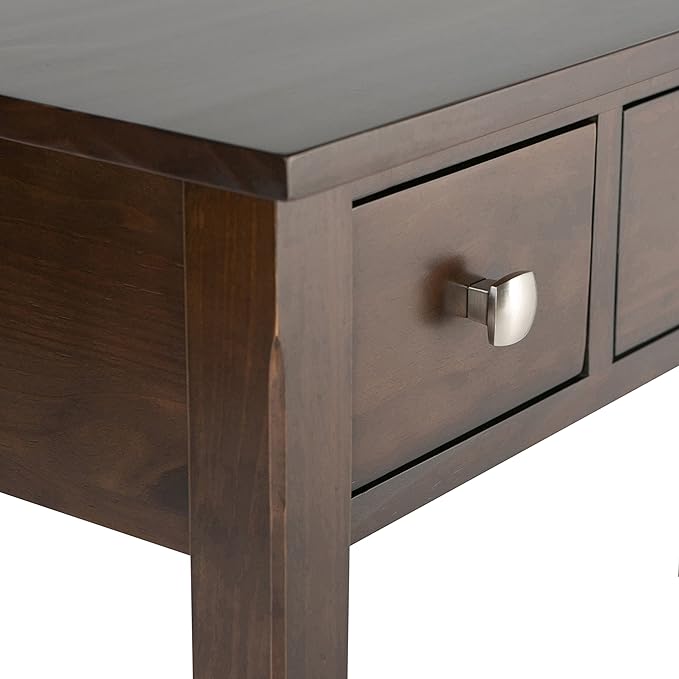 SIMPLIHOME Avalon SOLID WOOD Contemporary 47 Inch Wide Writing Office Desk in Dark Tobacco Brown, For the Office Desk, Writing Table, Workstation and Study Table - LeafyLoom