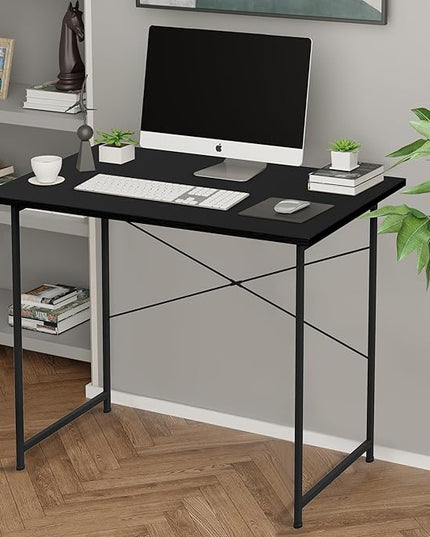 HealSmart Home Office Computer Desk, Modern Style Design with Headphone Hooks for Working, Writing and Gaming, 32 Inch, Black - LeafyLoom