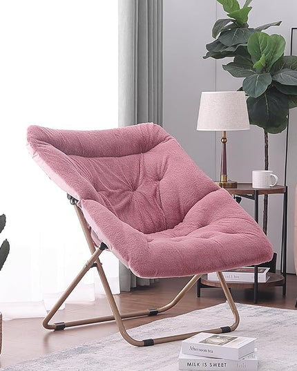 Tiita Comfy Saucer Chair, Soft Faux Fur Oversized Folding Accent Chair, Lounge Lazy Chair for Teens Adults, Metal Frame Moon Chair for Bedroom, Living Room, Dorm Rooms - LeafyLoom