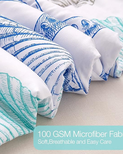 JSD 3 Piece Queen Beach Theme Kids Comforter Set, Jellyfish Starfish Shell Printed Comforter with Pillow Sham, Soft Comfortable Machine Washable - LeafyLoom