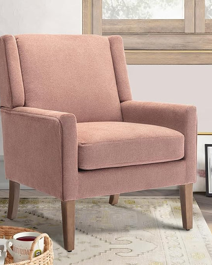 COLAMY Modern Wingback Living Room Chair, Upholstered Fabric Accent Armchair, Single Sofa chair with Lounge Seat and Wood Legs for Bedroom/Office/Reading Spaces, Pink - LeafyLoom