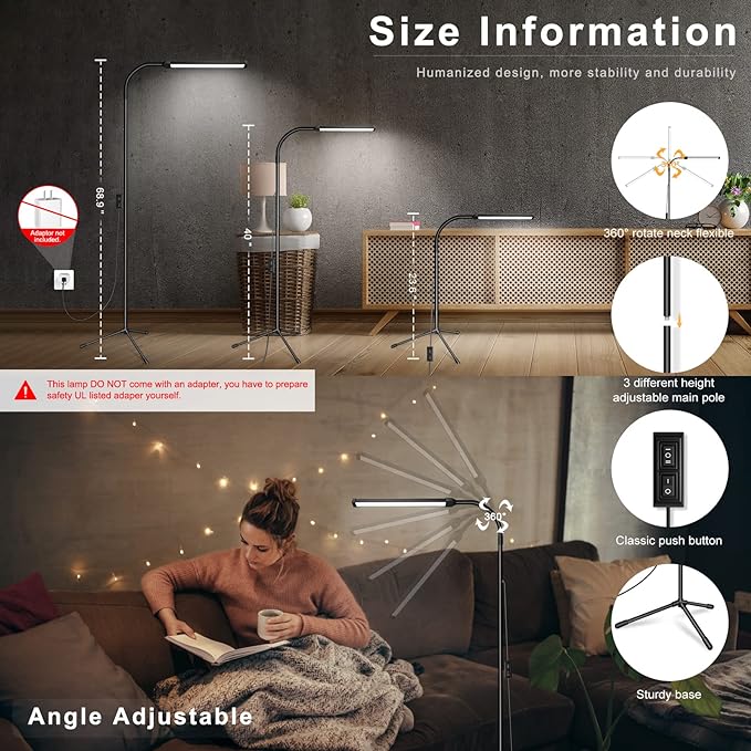 EBEST Led Floor Lamp for Eyelash Extensions Craft Task Lamps Floor Standing light Adjustable Gooseneck Dimmable lash Light LED Lamp for eyelash Facial Spa Salon Makeup - LeafyLoom