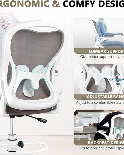 Drafting Chair, Tall Office Chair Ergonomic Standing Desk chair, Lumbar Support Computer Chair Swivel Task Rolling Chair with Adjustable Flip-up Armrests & Foot Ring (Gray) - LeafyLoom