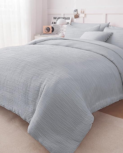 8 Piece Woven Texture Grey Comforter Queen Size, Bed in A Bag Bedding Sets Queen with Comforter and Sheets, Soft Lightweight Comforter Set with Deocor Throw Pillow, Grey - LeafyLoom