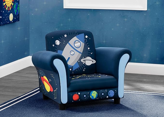 Delta Children Space Adventures Kids Upholstered Chair, Blue - LeafyLoom