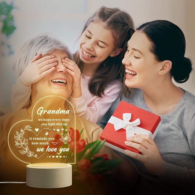Gifts for Grandma, Grandma Gifts - Engraved Night Light, Grandma Birthday Gifts, Thanksgiving Christmas Mothers Day Gifts for Grandma, Nana, Grammy, Grandmother - LeafyLoom