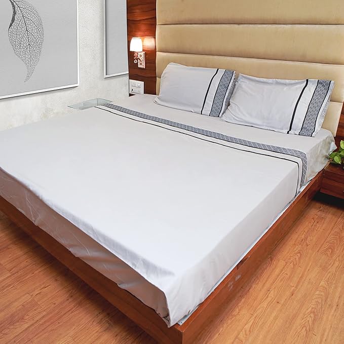 1000 TC King Size 4 Piece Sheet Set - 100% Egyptian Cotton Sheets - 1000 Thread Count - Breathable & Cooling Hotel Luxury Bedding - 18" Deep Pockets, King Sheets - Black Embroidered Light Grey Sheets - LeafyLoom