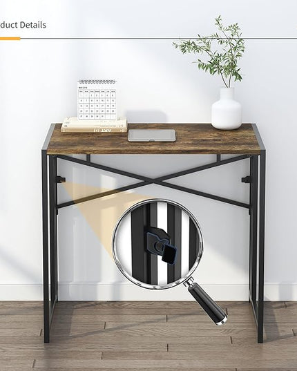 32 inch Small Folding Computer Desk, Writing Gaming Computer Desk for Small Spaces, No Assembly Required Home Office Desk, Rustic Brown - LeafyLoom