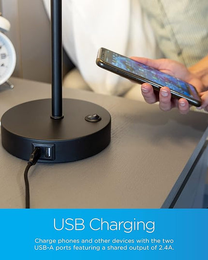 Enbrighten Bedside Decor Lamp Tabletop Wi-FI Dimmable Color Changing Music-Sync 2-Port USB-charging Station 2.4A Dorm Bedroom Home Office Living Room Compatible with Alexa 70331 Black - LeafyLoom