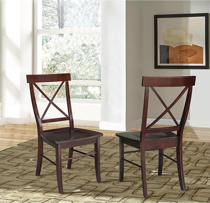 International Concepts X- Back Chair, with Solid Wood Seat, Java - LeafyLoom