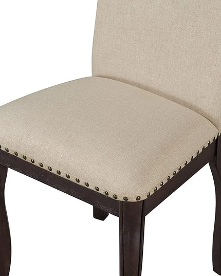 Set of 4 Wood Upholstered Fabirc Chairs with Nailhead, Stable & Solid and Easy Assembly, Kitchen, Living Room, 4 Piece Dining Table Set, Espresso 23 - LeafyLoom