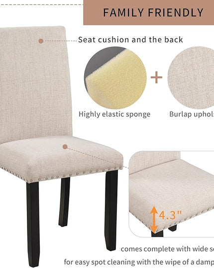 5 Piece Industrial Dinette Sets Wooden Kitchen Dining Table and 6 Matching Upholstered Chairs, for Diningroom Living Room, Easy to Assemble, White - LeafyLoom