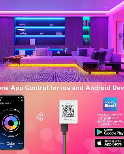 Nexillumi Led Lights for Bedroom 50ft(1 Roll of 50ft) Music Sync Color Changing Led Strip Lights Smart with Remote and App Control Built-in Mic for Party Home Room Decor Luces LED para Cuarto Nexillumi