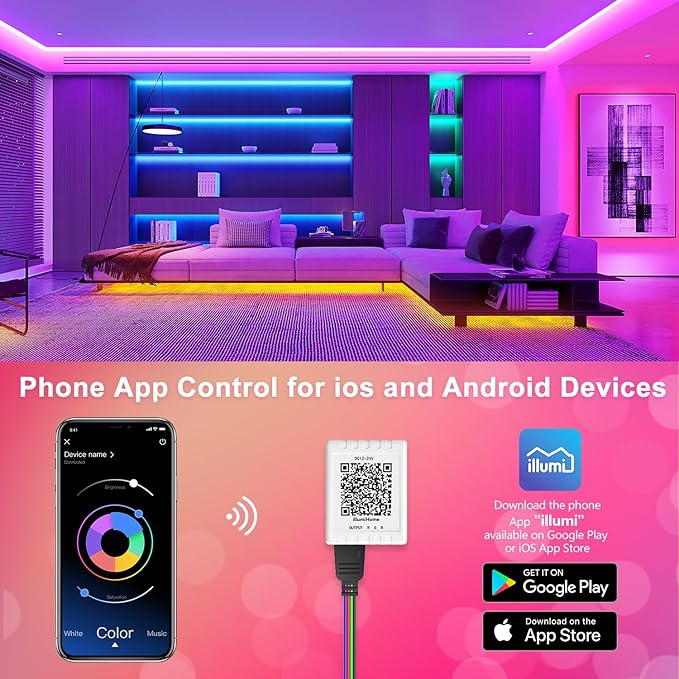 Nexillumi Led Lights for Bedroom 50ft(1 Roll of 50ft) Music Sync Color Changing Led Strip Lights Smart with Remote and App Control Built-in Mic for Party Home Room Decor Luces LED para Cuarto Nexillumi