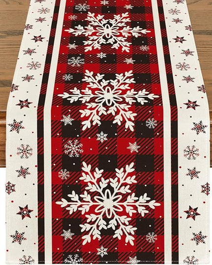 Artoid Mode Buffalo Plaid Snowflakes Christmas Table Runner, Seasonal Winter Kitchen Dining Table Decoration for Home Party Decor 13x90 Inch ArtoidMode