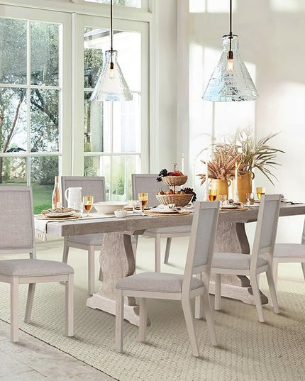COLAMY Wood Dining Chairs Set of 4, Mid Century Modern Upholstered Kitchen Chairs,19 Inch Fabric Dining Chair with Back for Kitchen Dining Room, Ivory - LeafyLoom