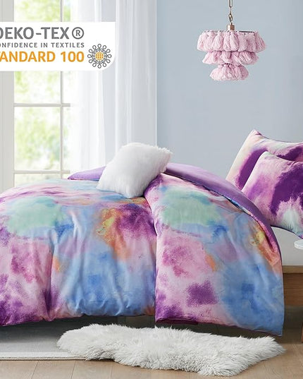 Intelligent Design Duvet Cover King Bedding Sets for Girls & Boys Watercolor Tie Dye King Duvet Cover Set Kids, Microfiber King Size Duvet Cover Set, Pillow Cassiopeia, King/Cal King Lavender 4 Piece - LeafyLoom