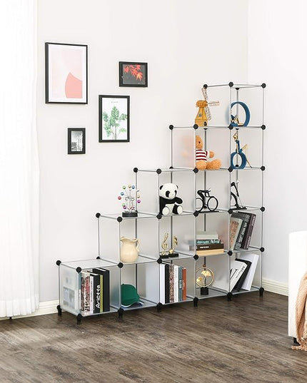 ANWBROAD Cube Storage Organizer 16 Cubes DIY Closet Cabinet Bookshelf Kids Organizers and Storage for Bedroom Closet Organizer Cubby Shelving Plastic Bookcase Office Living Room White ULCS016T - LeafyLoom