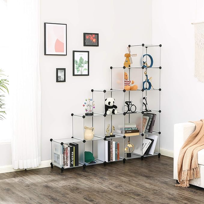 ANWBROAD Cube Storage Organizer 16 Cubes DIY Closet Cabinet Bookshelf Kids Organizers and Storage for Bedroom Closet Organizer Cubby Shelving Plastic Bookcase Office Living Room White ULCS016T - LeafyLoom