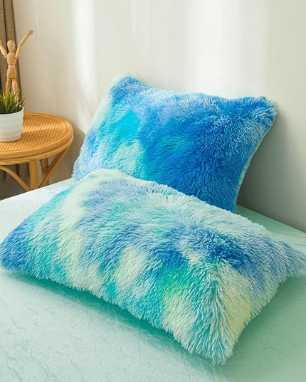 Tie dye Plush Fluffy Comforter Cover Set Queen - Ultra Soft Faux Fur tie dye Bedding Sets 3 Pieces (1 Shaggy Duvet Cover + 2 Pillow case) Fluffy Bed Set (Tie Dye Mint, Queen) - LeafyLoom