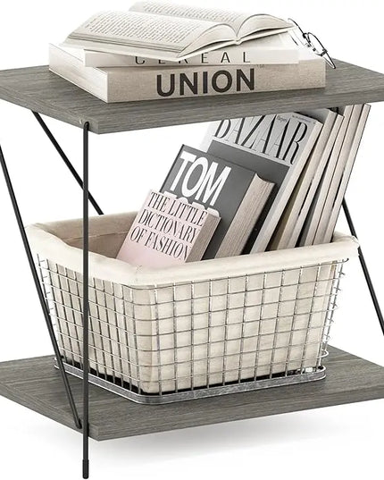 Furinno Besi Industrial Multipurpose Side Table with Metal Frame, Finn Oak - LeafyLoom