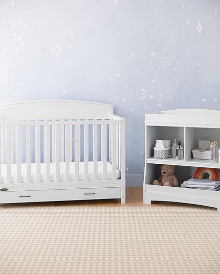 Graco Benton 5-in-1 Convertible Crib with Drawer (White) - Converts from Baby Crib to Toddler Bed, Daybed and Full-Size Bed, Fits Standard Full-Size Crib Mattress, Adjustable Mattress Support Base - LeafyLoom