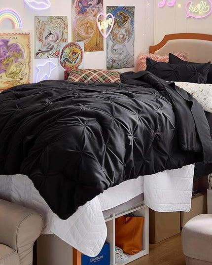 Bedsure Black Twin Comforter Set with Sheets - 5 Pieces Twin Bedding Sets, Pinch Pleat Twin Bed in a Bag with Comforter, Sheets, Pillowcase & Sham - LeafyLoom