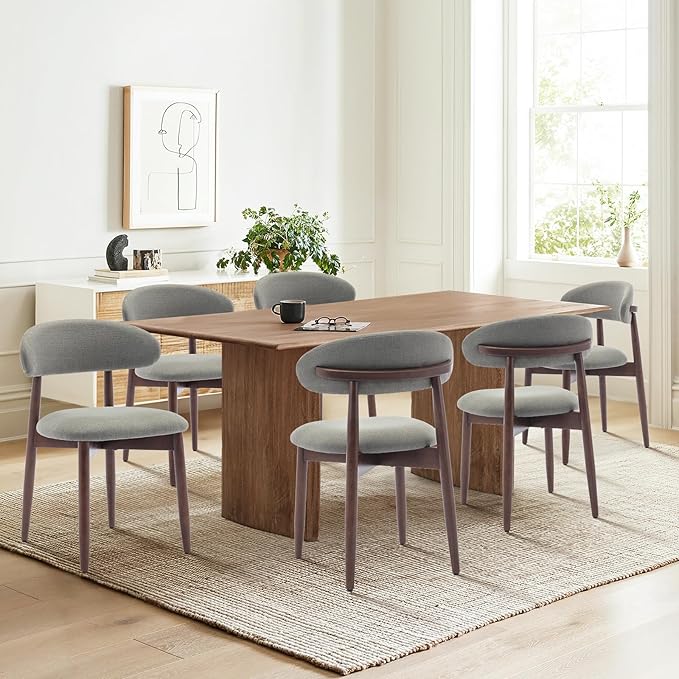 COLAMY Wooden Dining Chairs Set of 6, Modern Fabric Upholstered Kitchen Side Chairs, Farmhouse Dining Room Chair with Foot Pegs, Green - LeafyLoom