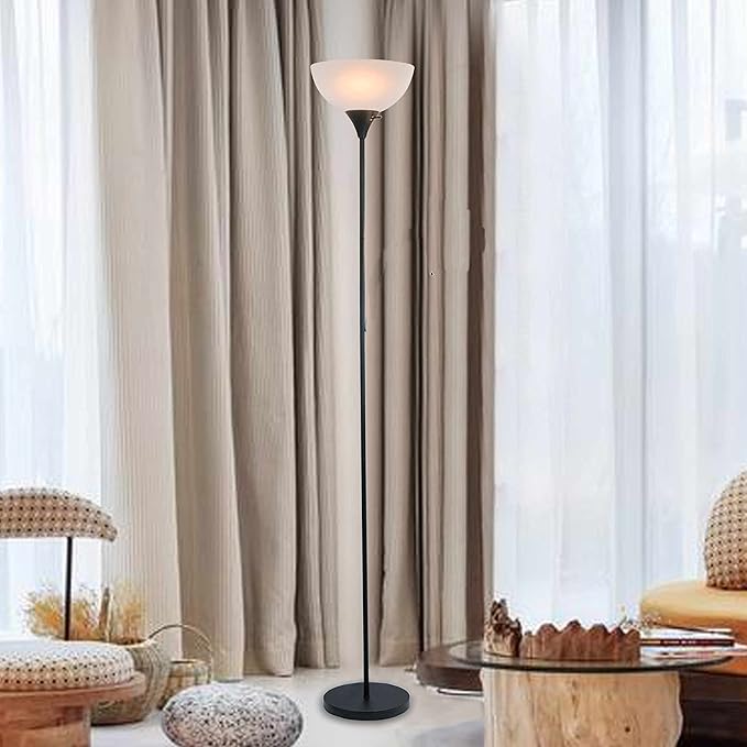LIGHTACCENTS Stand Up Floor Lamp in Black - Modern Corner Light with White Opal Bowl Shade - Susan Design, Ideal for Living Room or Office, 72" Tall, 150-watt - Chic Living Room Floor Lamp Black - LeafyLoom
