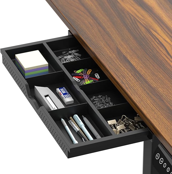 SHW Electric Height Adjustable Mobile Rolling Standing Desk Workstation, 40 x 24 Inches, Walnut - LeafyLoom