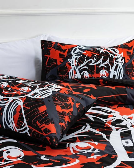 Btargot Colorful Camouflage Graffiti Style Comforter Set, 3 Piece Headphone Hip Hop Boy Line Pattern Bedding Set for Kids Boys Grils Teen, Twin Red - LeafyLoom