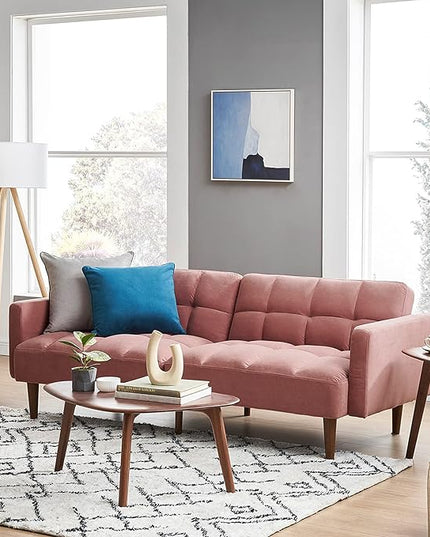 mopio Aaron Couch, Small Sofa, Futon, Sofa Bed, Sleeper Sofa, Loveseat, Mid Century Modern Futon Couch, Sofa Cama, Couches for Living Room, Bedroom (Old Rosa, Velvet) - LeafyLoom