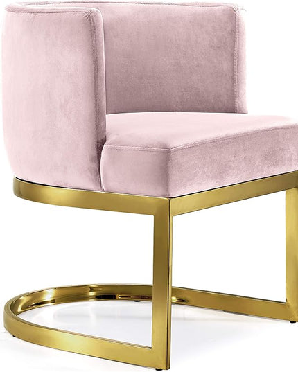 Meridian Furniture Gianna Collection Modern | Contemporary Velvet Upholstered Dining Chair with Polished Gold Metal Frame, 24" W x 22" D x 29.5" H, Pink - LeafyLoom