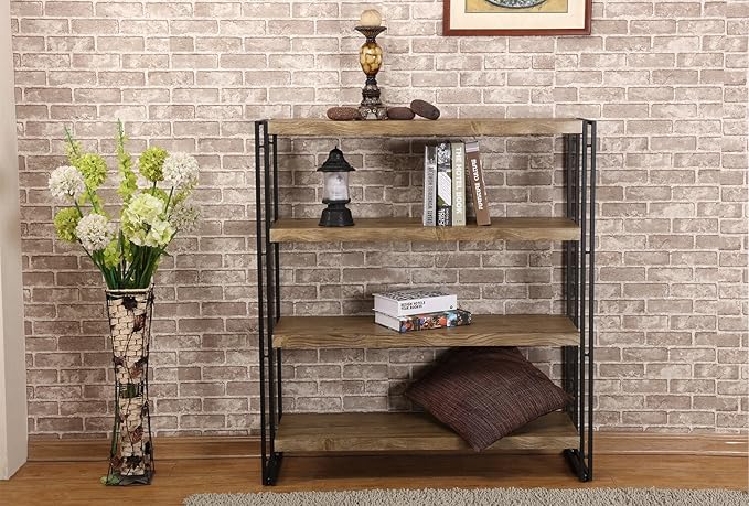 4 Tier Bookshelf Rustic Industrial Bookcase Etagere Open Office Book Shelf, Sonoma Oak - LeafyLoom