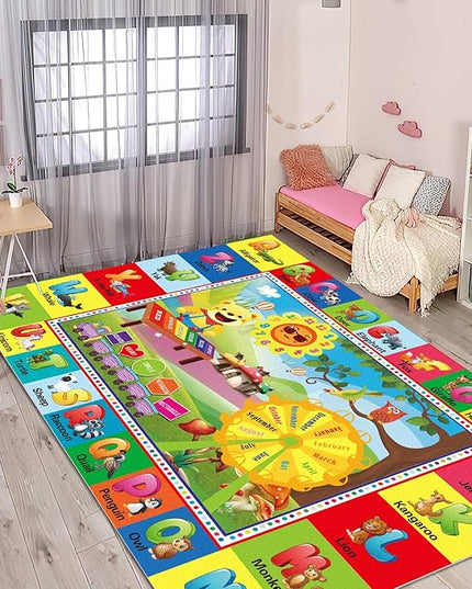 ABC Rug, ABC Play Mat for Kids Playroom, Alphabet Floor Mat,Classroom Elementary Preschool Rugs wtih ABC, Numbers, Animals - (78.7x59 Inches) - LeafyLoom