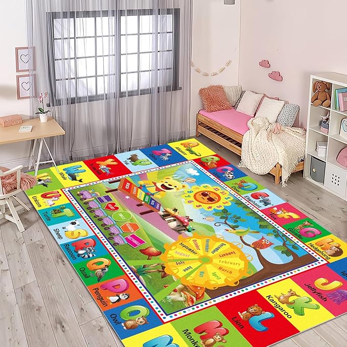 ABC Rug, ABC Play Mat for Kids Playroom, Alphabet Floor Mat,Classroom Elementary Preschool Rugs wtih ABC, Numbers, Animals - (59X39.4 Inches) - LeafyLoom