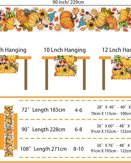 Fall Table Runner 90 Inches Long Autumn Table Runner Pumpkins Maple Leaves Gnome Fall Theme Decor for Kitchen Dining Table Home Party Decorations Unibyby