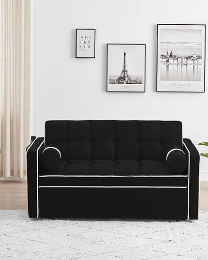 Multi-Functional Convertible Sleeper Sofa Pull Out Bed with Phone Stand and Side Pockets, 3 in 1 Futon Loveseat Couch Pullout Sofabed w/Reclining Backrest and Pillows for Living Room Office RV - LeafyLoom