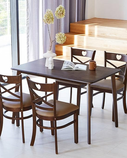 Livinia Heart X-Back Dining Chair Set of 2, Solid Malaysian Oak PU Leather Upholstered Cushion Seat Wooden Cross Back Side Chairs (Walnut) - LeafyLoom