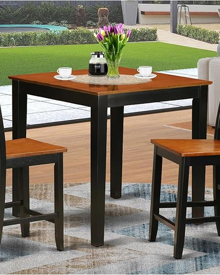 East West Furniture PBFA3-BLK-W 3 Piece Counter Height Dining Set for Small Spaces Contains a Square Dining Room Table and 2 Wooden Seat Chairs, 36x36 Inch, Black & Cherry - LeafyLoom