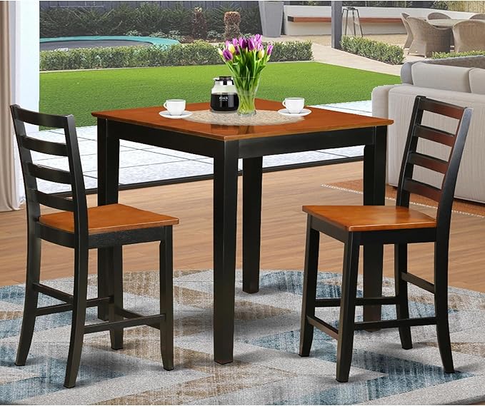 East West Furniture PBFA3-BLK-W 3 Piece Counter Height Dining Set for Small Spaces Contains a Square Dining Room Table and 2 Wooden Seat Chairs, 36x36 Inch, Black & Cherry - LeafyLoom